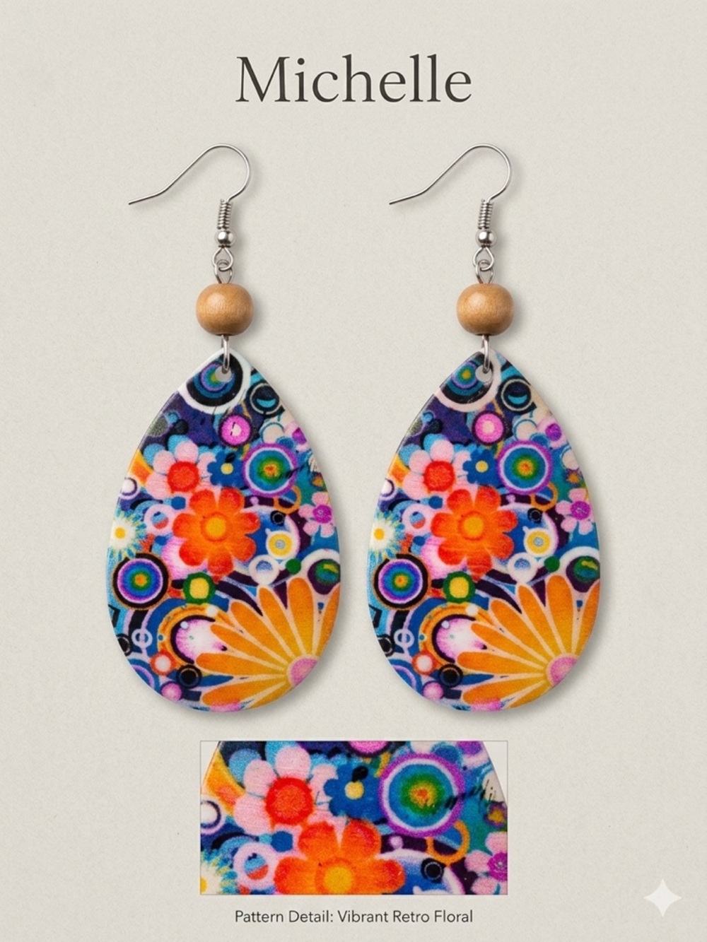 Michele Vibrant Retro Floral Teardrop Earrings - Multicolor